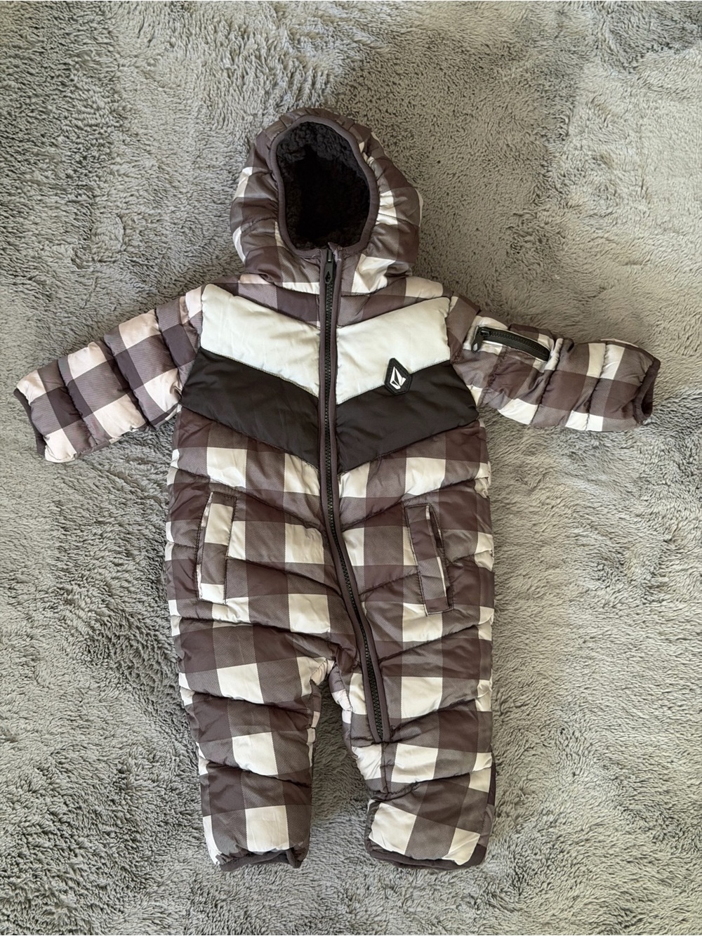 Volcom Baby 6-9months Black Plaid Sherpa-Lined Snowsuit